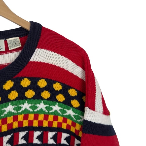 Carroll Reed Women's M Nautical Knit Cardigan Button Up Cotton Colorful 90's - Picture 10 of 16